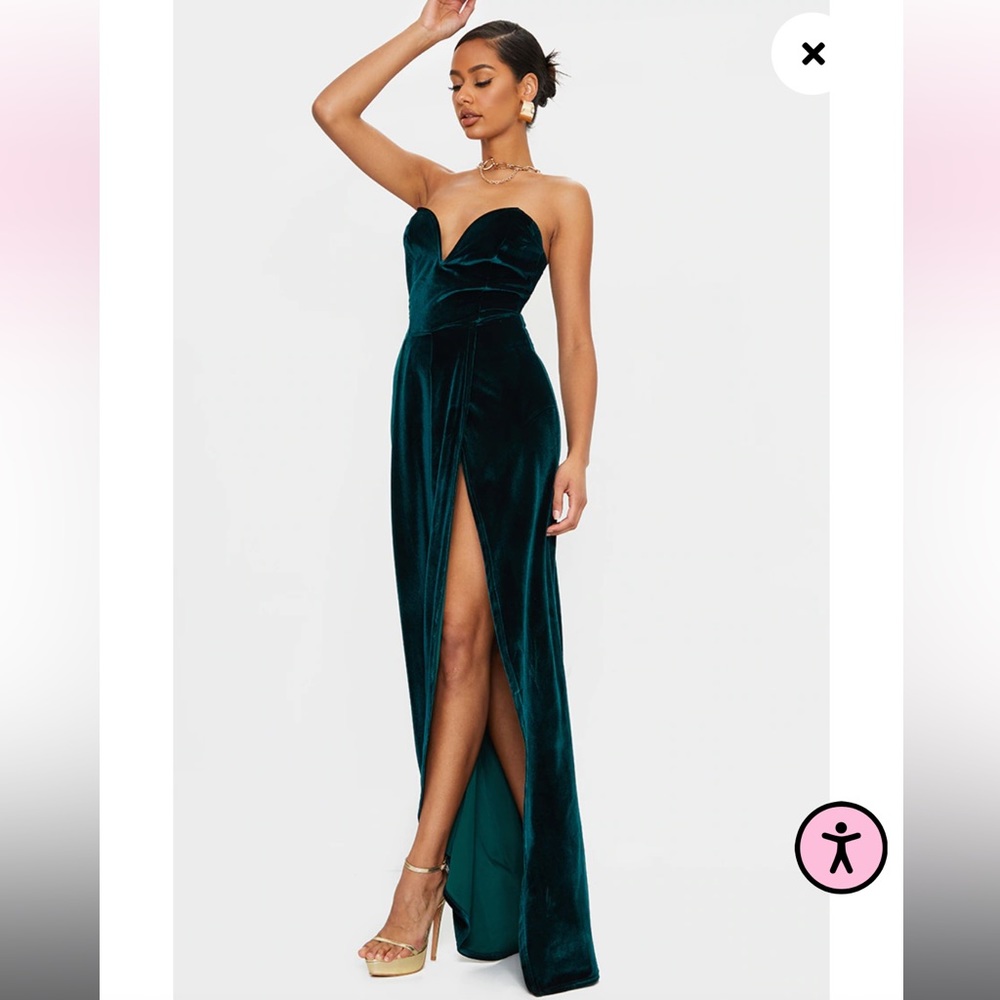 NWT Emerald Green velvet high slit dress prom gown deep v low cut